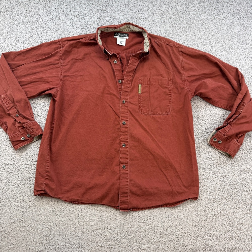 Columbia Mens Rust Orange Long Sleeve Cotton Button Down Shirt Size M AM7921